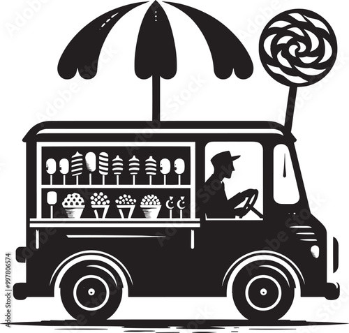 Street food truck silhouette vector illustration isolated on a white background