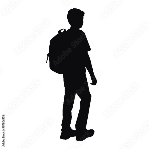 Young Student Going to School Silhouette – Simple Vector