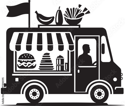 Street food truck silhouette vector illustration isolated on a white background