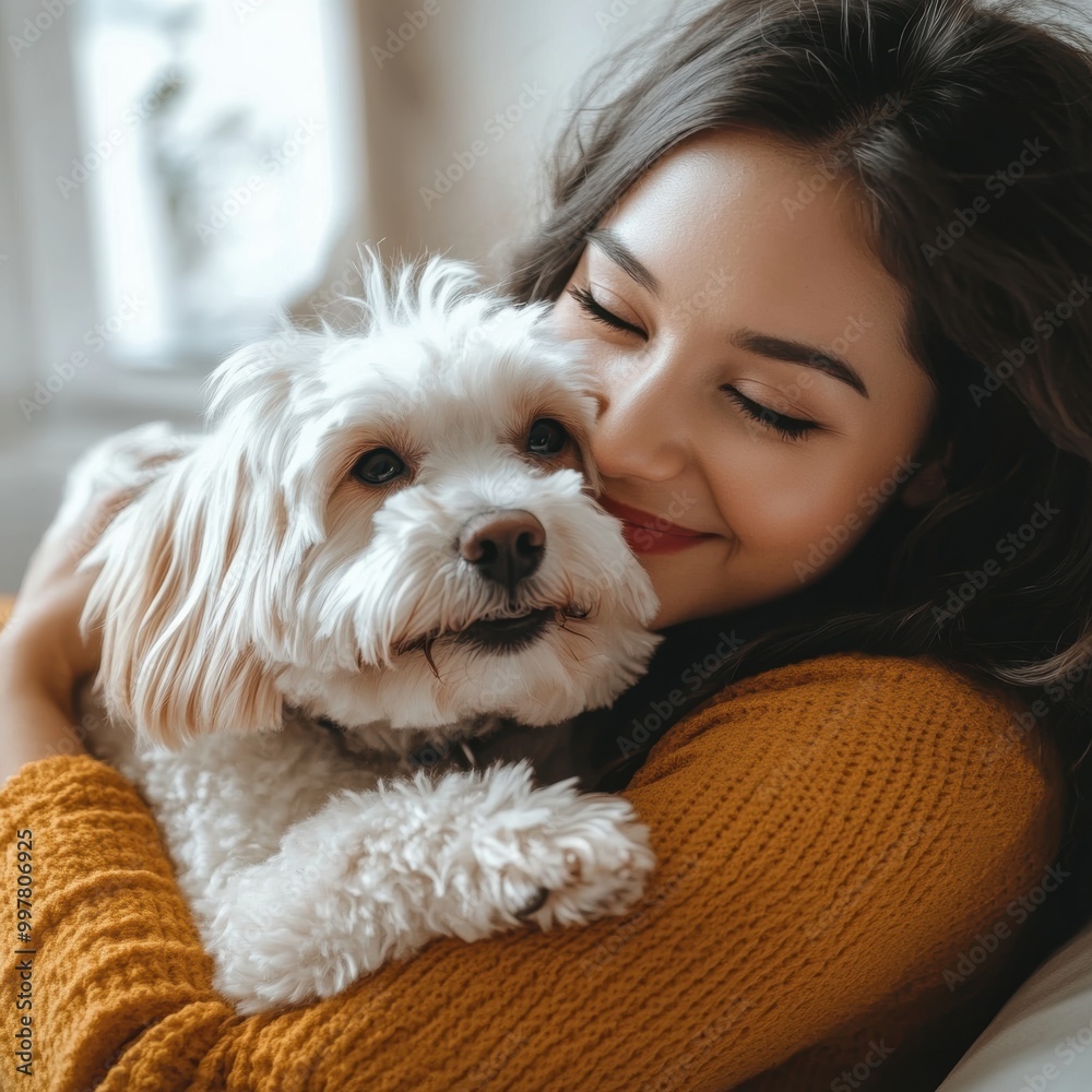 Woman Hugging Dog. Woman Hugging Dog.