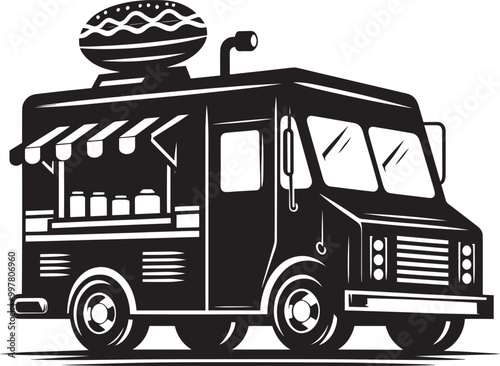 Street food truck silhouette vector illustration isolated on a white background