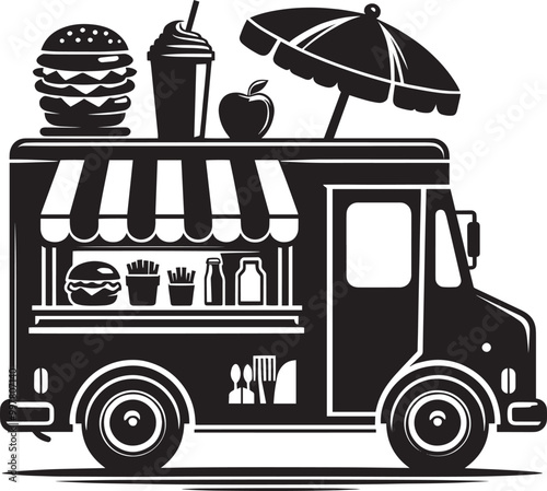 Street food truck silhouette vector illustration isolated on a white background