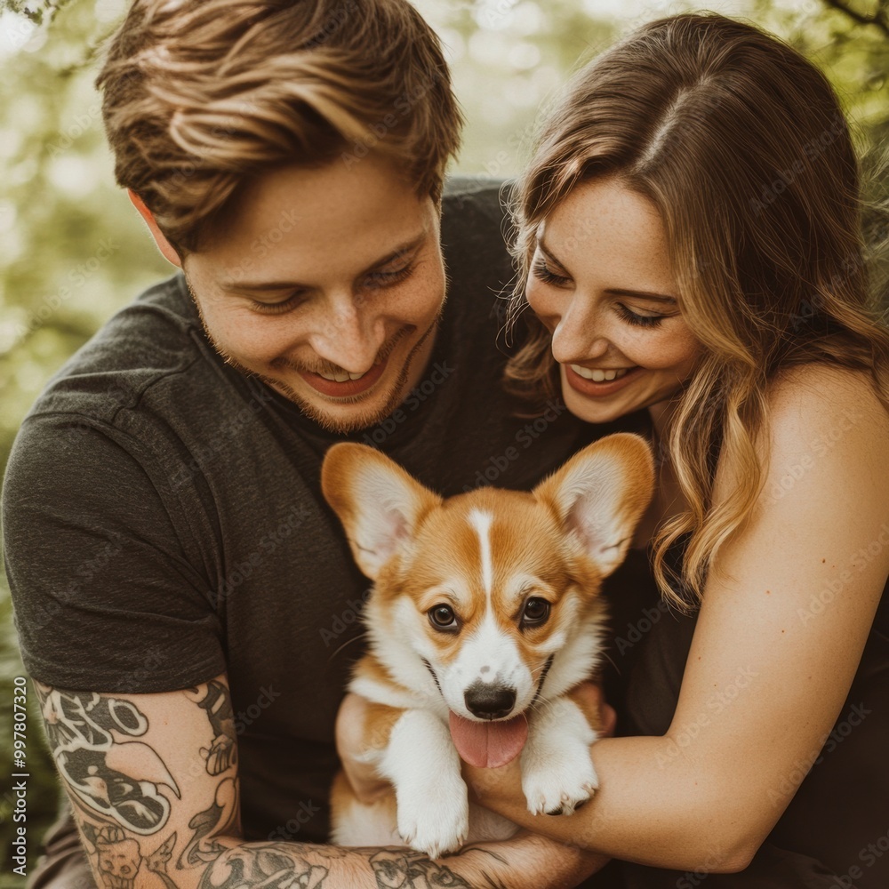 Couple with Puppy. Couple with Puppy.