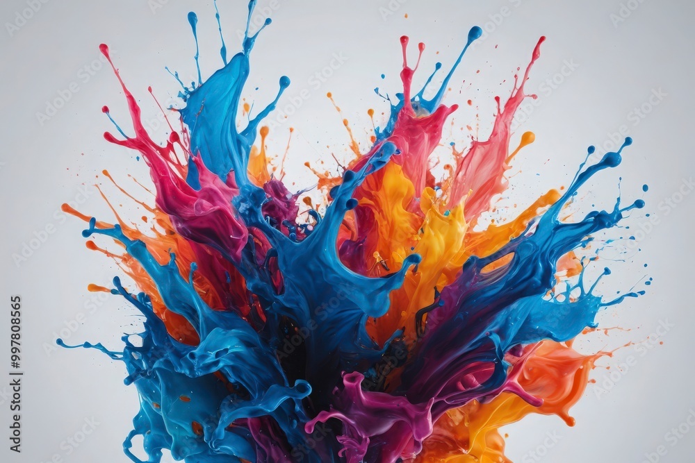 Fototapeta premium A colorful explosion of paint splatters on a white background