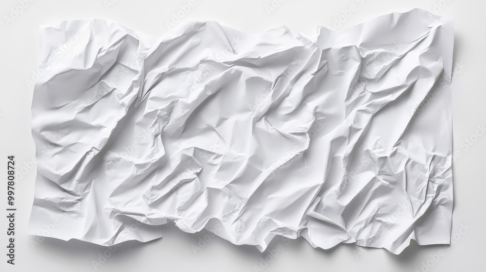 Fototapeta premium Crumpled White Paper Sheet on White Background