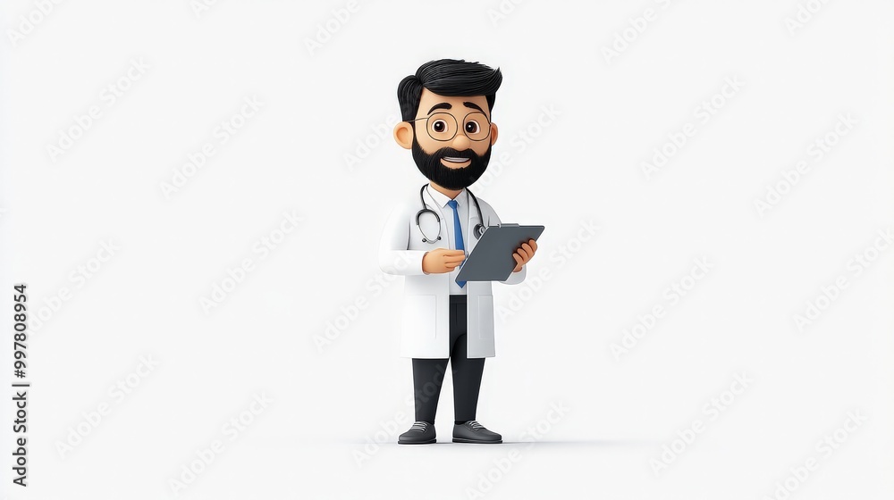 Friendly Cartoon Doctor with Tablet Friendly Cartoon Doctor with Tablet