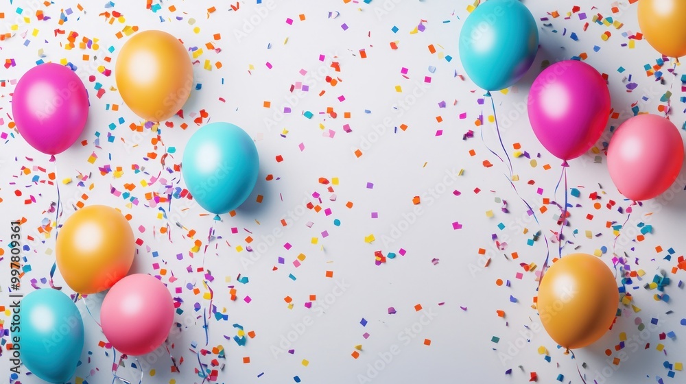 Colorful balloons scattered on a white background with vibrant confetti, indicating a festive atmosphere, likely associated with a celebration such as a birthday or party. Colorful balloons scattered on a white background with vibrant confetti, indicating a festive atmosphere, likely associated with a celebration such as a birthday or party.
