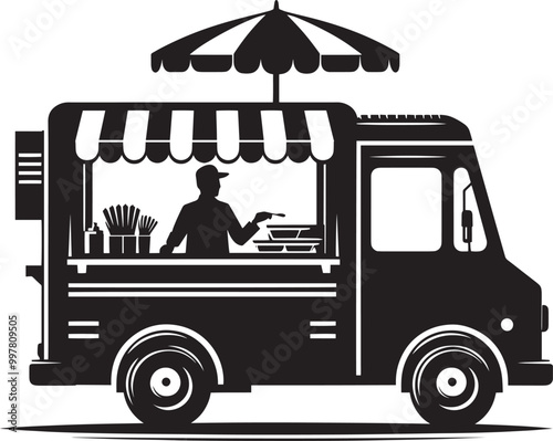 Street food truck silhouette vector illustration isolated on a white background