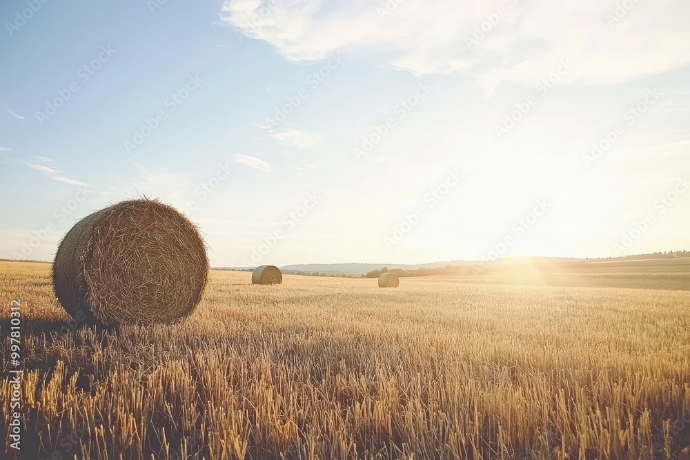 Hay Bale in Golden Field at Sunset Hay Bale in Golden Field at Sunset