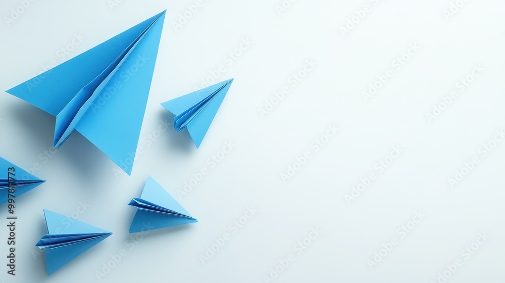 Four Blue Paper Airplanes on White Background Four Blue Paper Airplanes on White Background