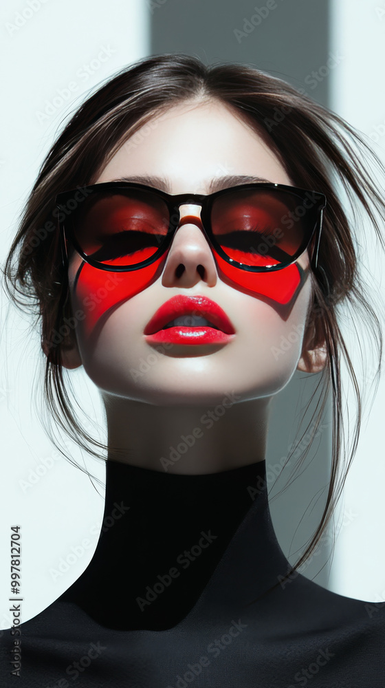Woman with red lips and sunglasses. Woman with red lips and sunglasses.