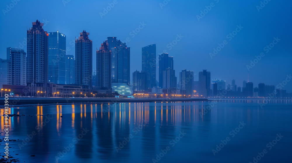 Seaside City Nightscape Under the Sunset Seaside City Nightscape Under the Sunset