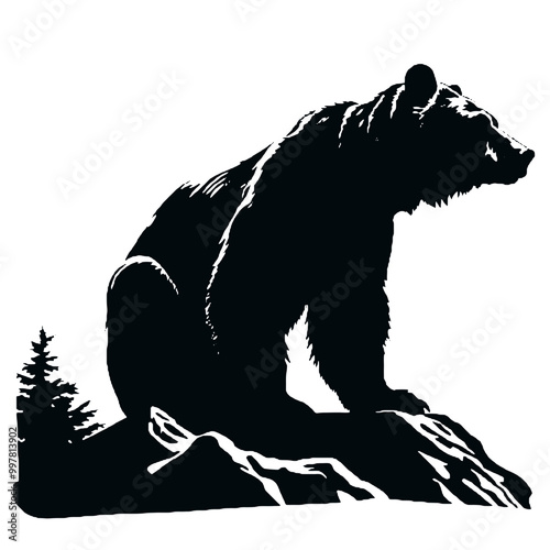 Bear Sitting Silhouette – Perfect for Outdoor-Themed Illustrations photo