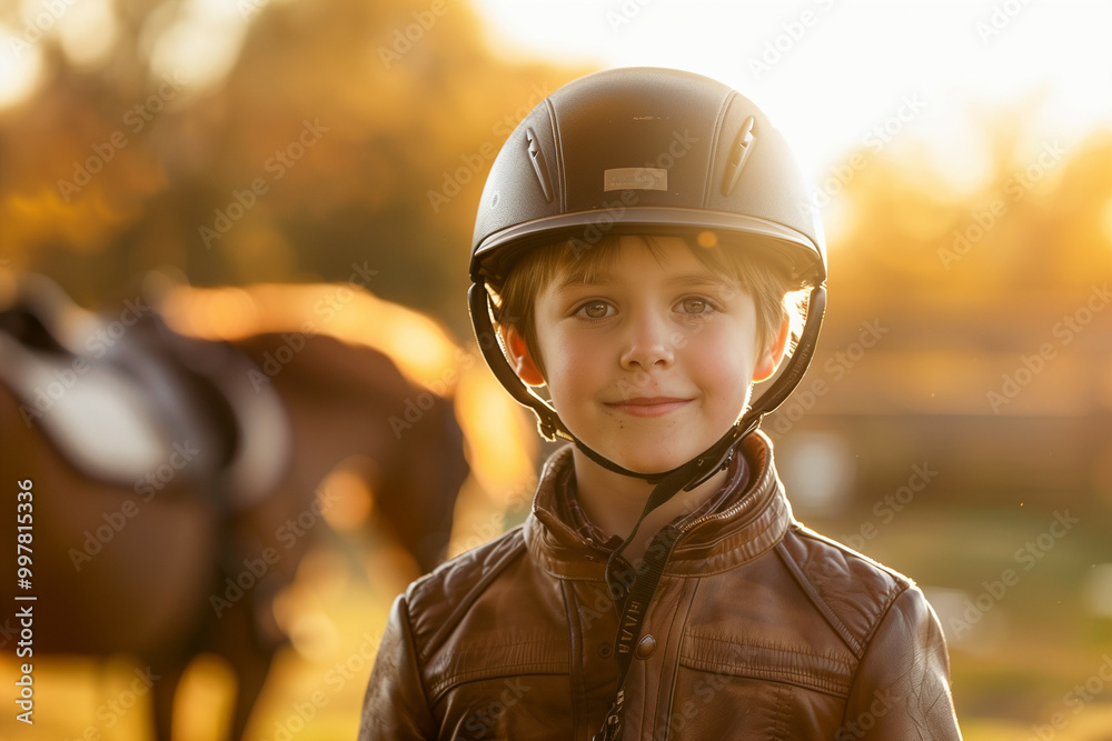 Charming Portrait of Young Boy Ready for Horseback Charming Portrait of Young Boy Ready for Horseback