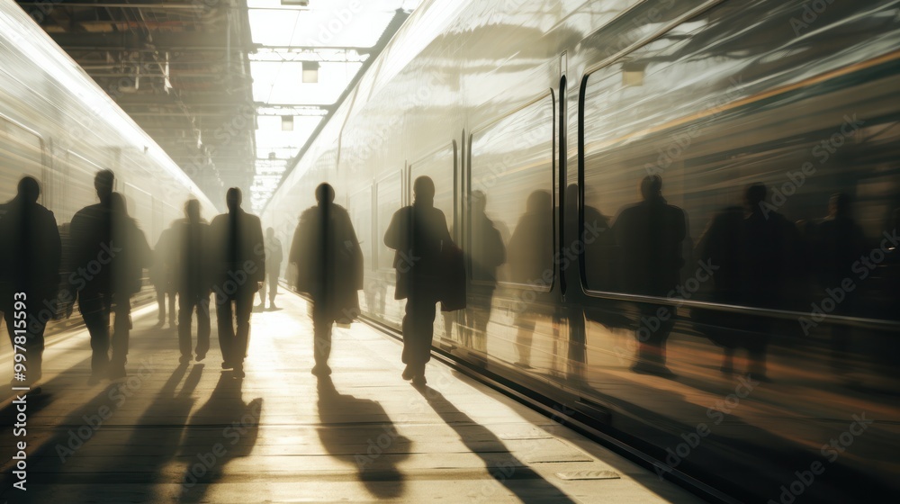 People reflected in the windows of a busy train People reflected in the windows of a busy train