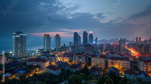 Seaside City Nightscape Under the Sunset