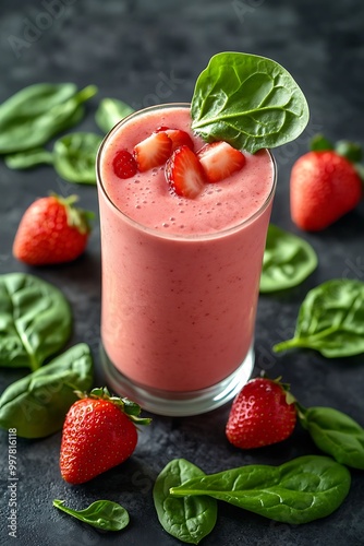 Delicious Strawberry and Spinach Smoothie with Fresh Ingredients.