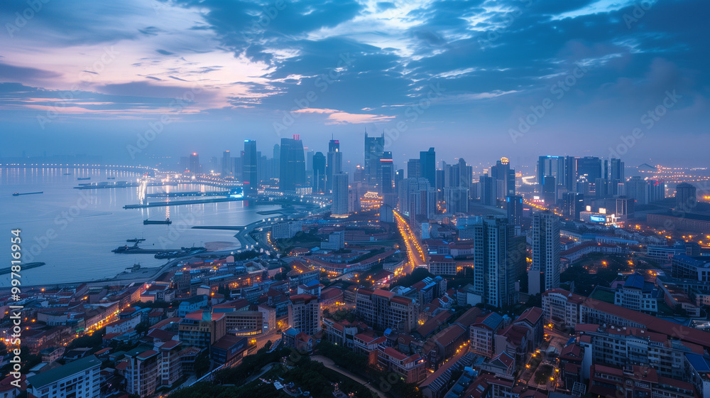 Seaside City Nightscape Under the Sunset Seaside City Nightscape Under the Sunset