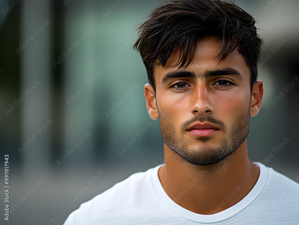 Confident Young Male Model Portrait in Natural Sunlight with Stylish Casual Look