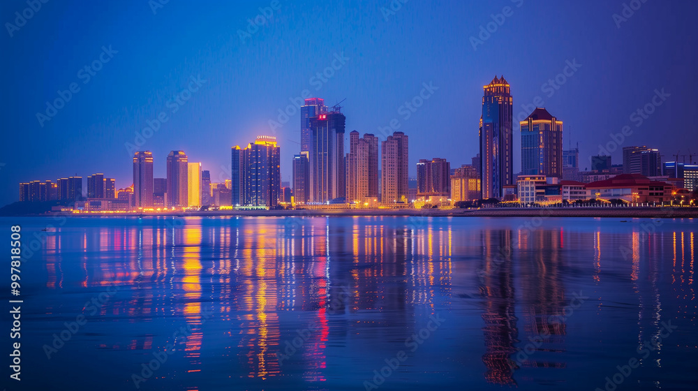 Obraz premium Evening City Skyline at Dusk