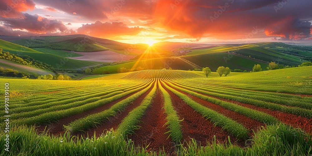 sunset over field sunset over field