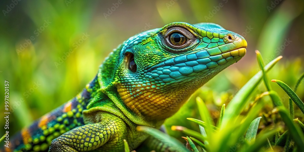 A Long Tailed Grass Lizard blends seamlessly into lush green grass, showcasing nature's incredible camouflage in A Long Tailed Grass Lizard blends seamlessly into lush green grass, showcasing nature's incredible camouflage in