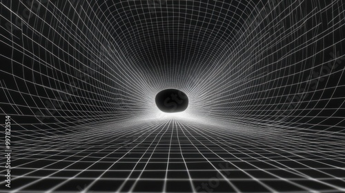 Fototapeta Naklejka Na Ścianę i Meble -  3d abstract black and white background. Retrowave retro 80s 90s futuristic grey laser neon grid surface. Wireframe tunnel net in dark space isolated black Disco music template