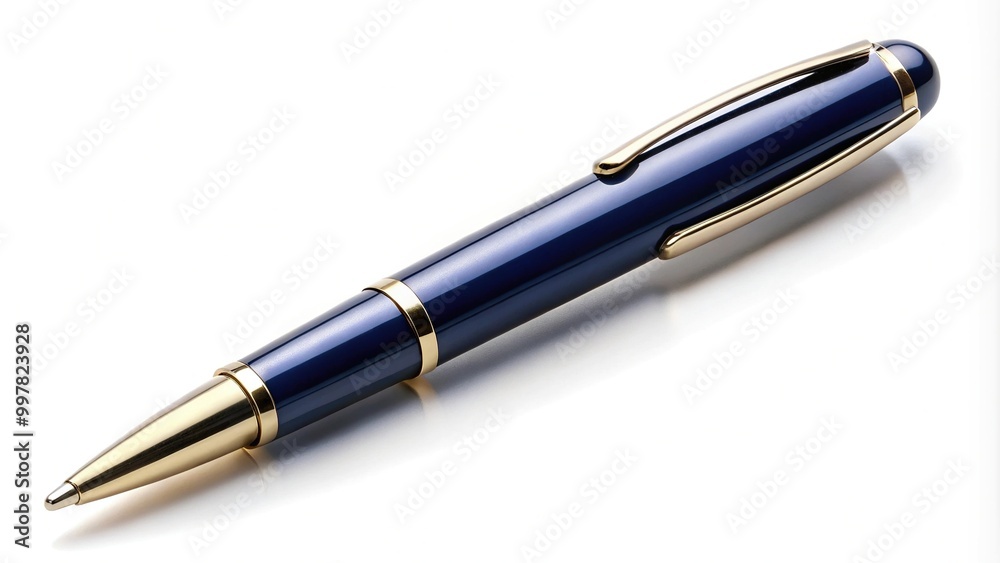 Elegant navy blue ballpoint pen isolated on white background Elegant navy blue ballpoint pen isolated on white background