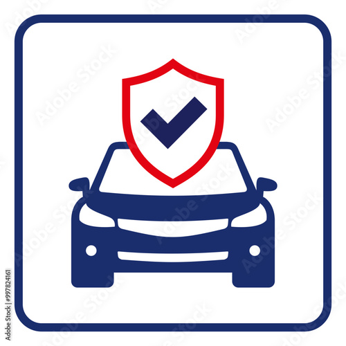 Car icon and check mark. Choice of transport, insurance, service. Vector, illustrator