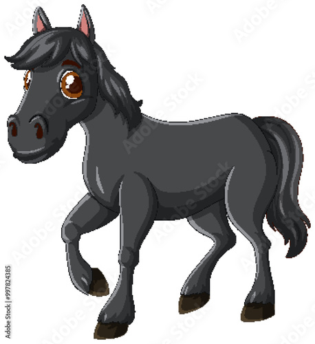 Cute Cartoon Black Horse