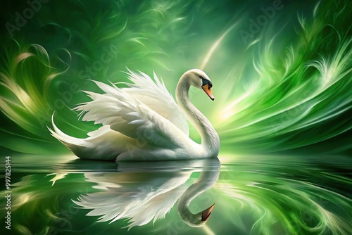 elegant swan with feathers merging into green abstract art tilted angle photo