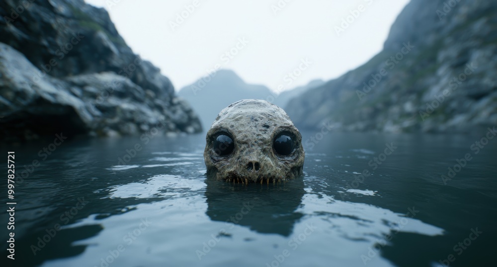 Obraz premium Mysterious skull-like creature emerging from dark waters