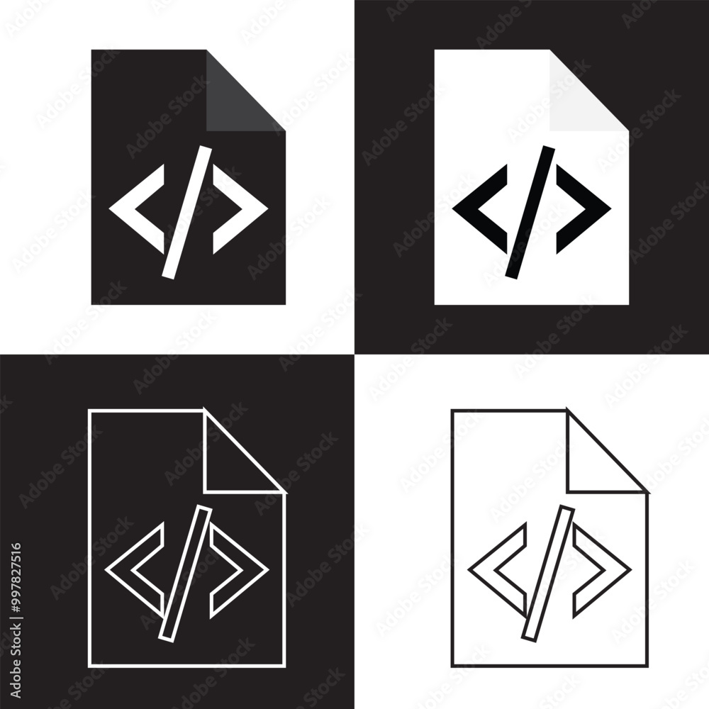 Code icon.  isolated on white and black  background. Vector illustration. EPS 10