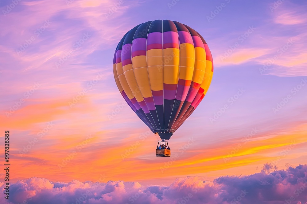 Hot Air Balloon Floating Above Clouds at Sunrise Hot Air Balloon Floating Above Clouds at Sunrise