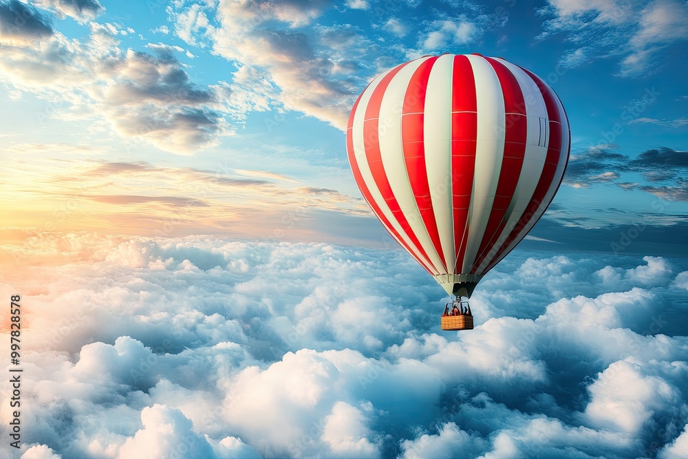 Fototapeta premium Hot Air Balloon Floating Above Clouds at Sunrise