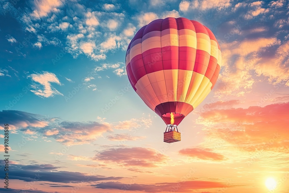 Hot Air Balloon Floating Above Clouds at Sunrise Hot Air Balloon Floating Above Clouds at Sunrise