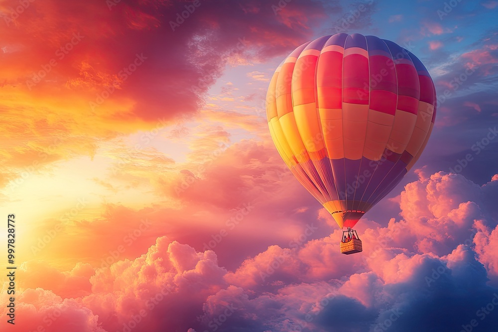 Fototapeta premium Hot Air Balloon Floating Above Clouds at Sunrise