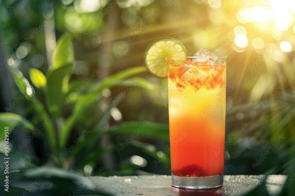 Vibrant Layered Tropical Mocktail with Lime Garnish for a Refreshing Summer Sip Vibrant Layered Tropical Mocktail with Lime Garnish for a Refreshing Summer Sip
