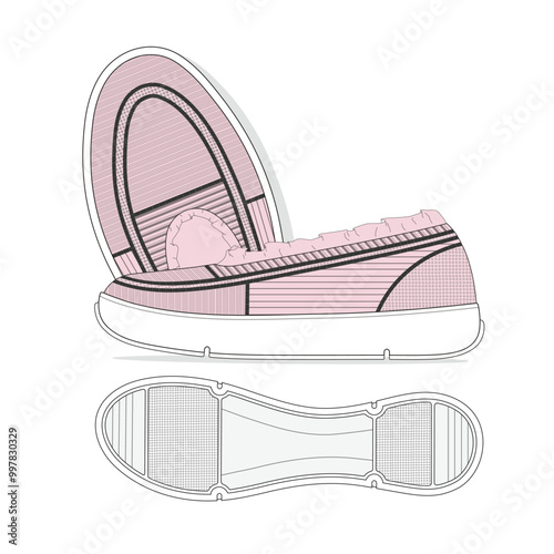 Women loafer vector design technical flat drawing