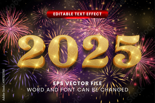 Luxury gold happy new year 2025 editable text effect. New year glittery gold luxury editable vector text effect