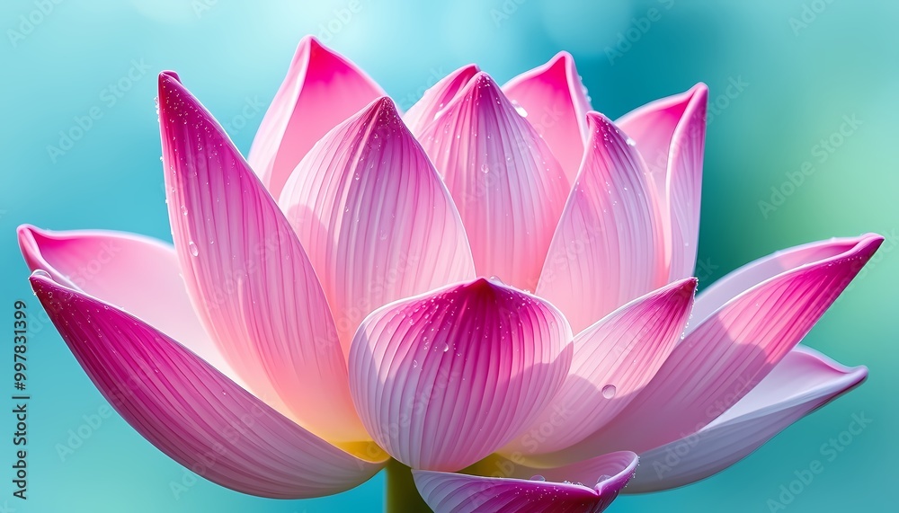 Close-Up of White Lotus Flower with Silver-Edged Petals and Dew on Soft Watercolor Background Close-Up of White Lotus Flower with Silver-Edged Petals and Dew on Soft Watercolor Background