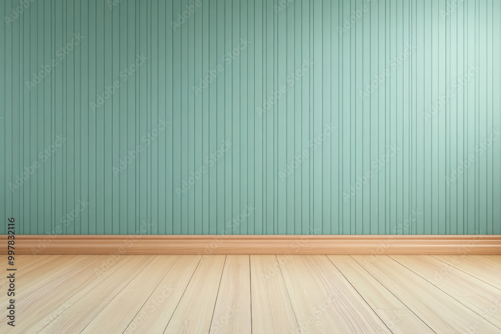 Serene interior space featuring a soft mint green paneled wall, complemented by warm wooden flooring, ideal for a calming and inviting atmosphere. Serene interior space featuring a soft mint green paneled wall, complemented by warm wooden flooring, ideal for a calming and inviting atmosphere.