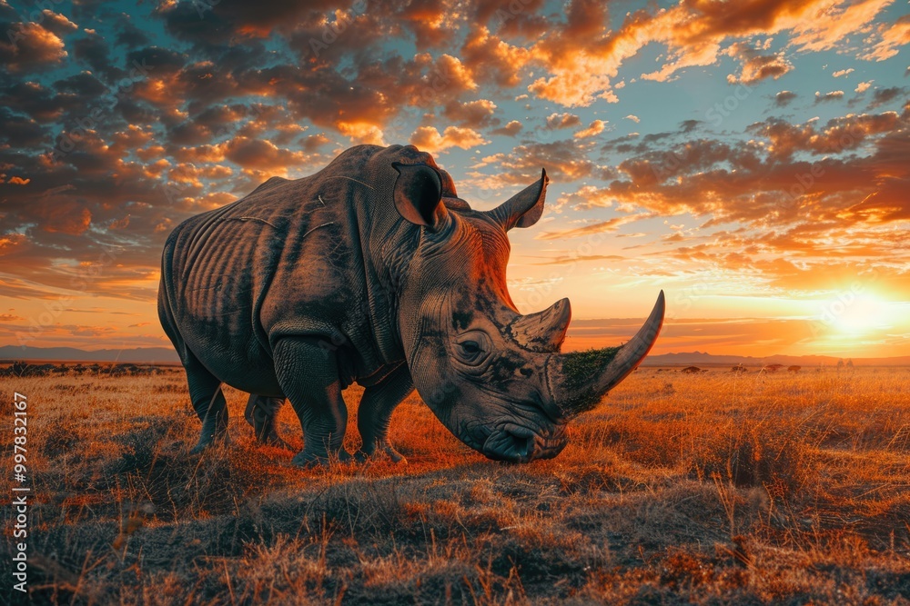Fototapeta premium rhino at sunset