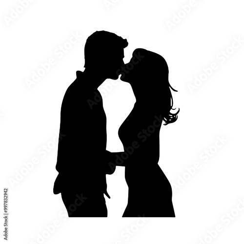 Kissing Couple Silhouette Vector Art – Perfect for Romance and Affection Themes 