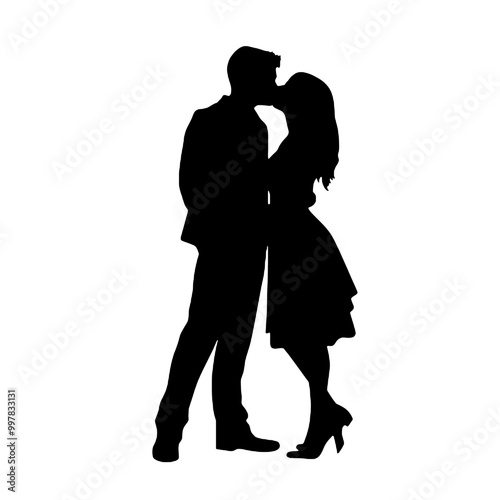 Elegant Silhouette of Kissing Couple – Ideal for Wedding and Anniversary Art