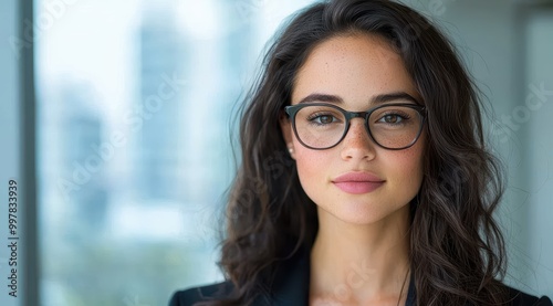 Thoughtful young woman with glasses looking out window