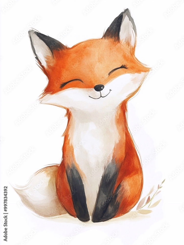 Obraz premium Watercolor of cute Scandinavian Fox on white background.