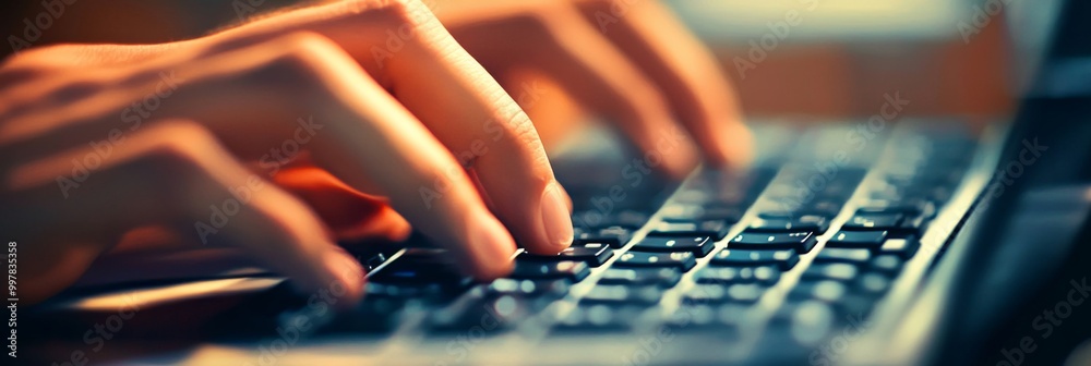 Close-up person hands typing laptop keyboard Close-up person hands typing laptop keyboard