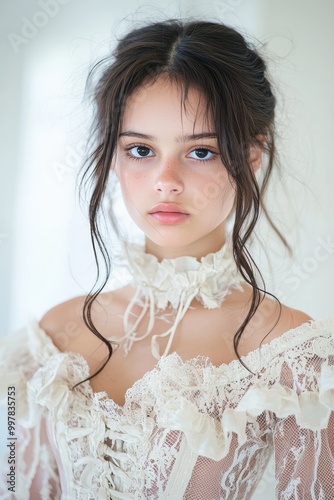 Elegant young woman in lace dress