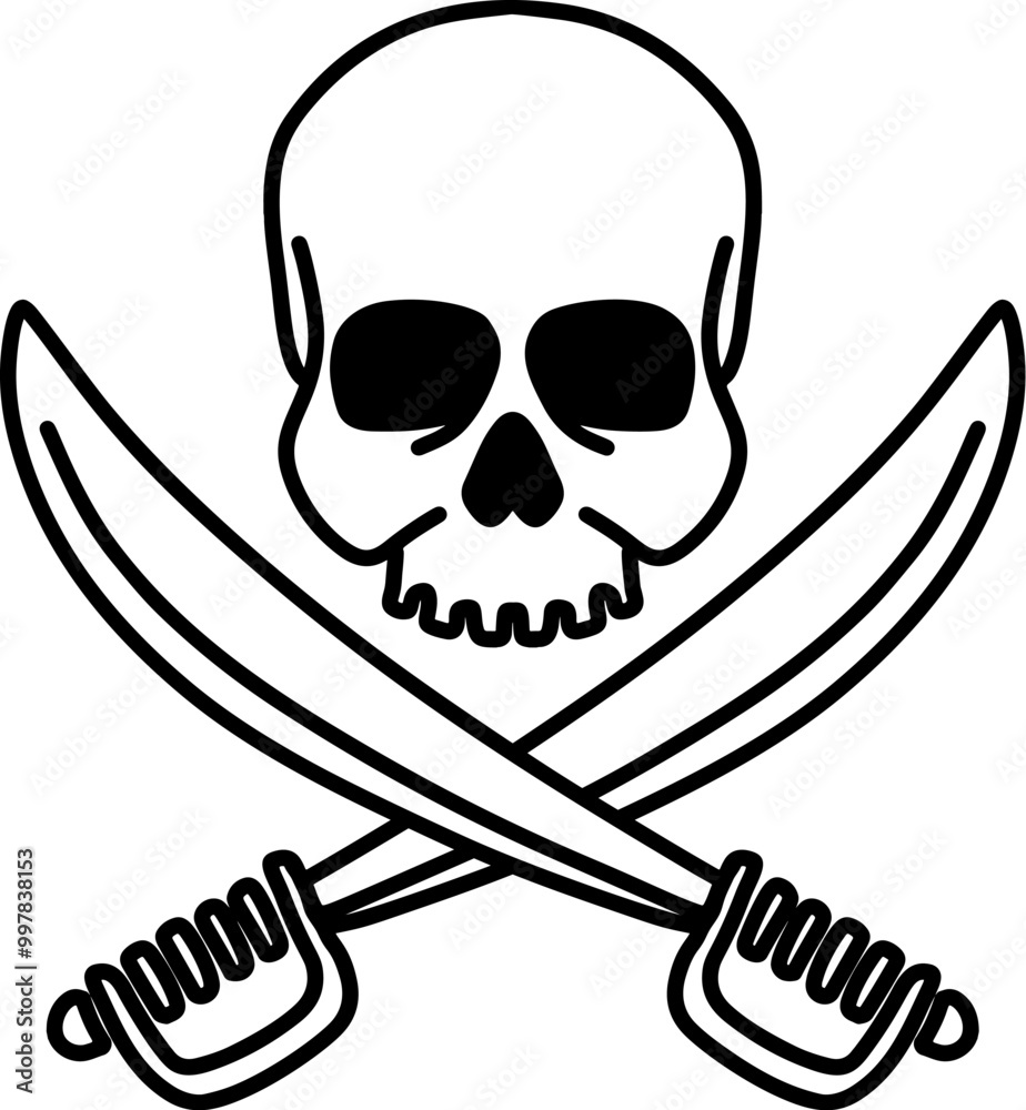 Pirate skull with crossed sabers. Design element for poster, emblem, sign. Pirate skull with crossed sabers. Design element for poster, emblem, sign.